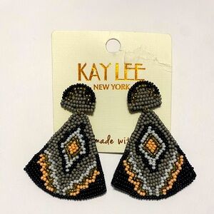 Hand beaded earrings. Black, pink, white, grey